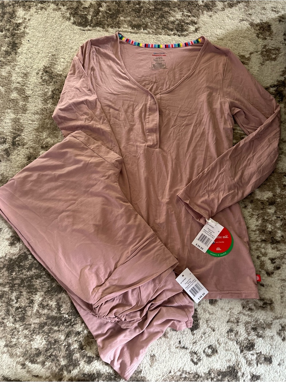 Magnetic Me Dusty Rose Long Sleeve Henley Pajama Set
